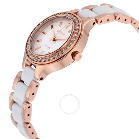 dkny ceramic watch white rose gold